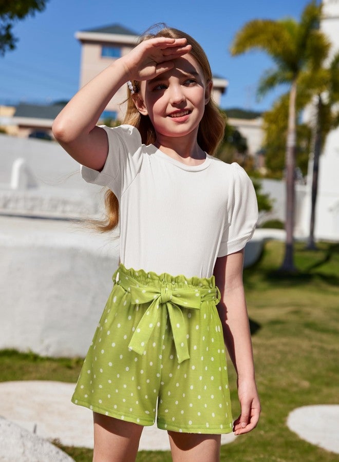 Arshiner ملابس صيفية للفتيات الصغيرات من أرشينر، قمصان ملونة سادة وقصيرة على شكل حقيبة ورقية، طقم من قطعتين باللون الأبيض، 2-3 سنوات - Image 4