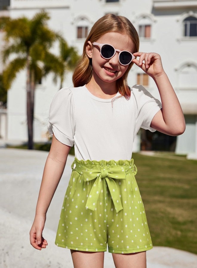 Arshiner ملابس صيفية للفتيات الصغيرات من أرشينر، قمصان ملونة سادة وقصيرة على شكل حقيبة ورقية، طقم من قطعتين باللون الأبيض، 2-3 سنوات - Image 3