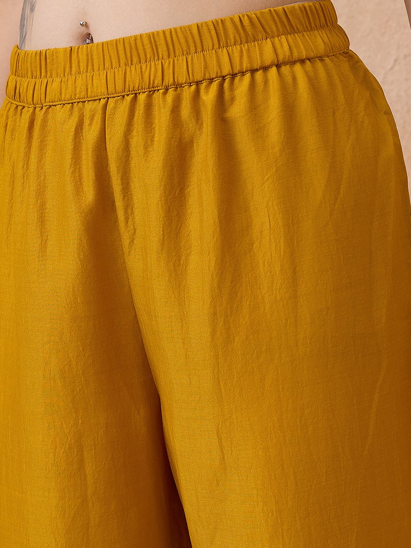 globus Globus Women Yellow Sequin Embroidered Yoke Gathered A-Line Kurta With Pant & Dupatta Festive set  - Image 5