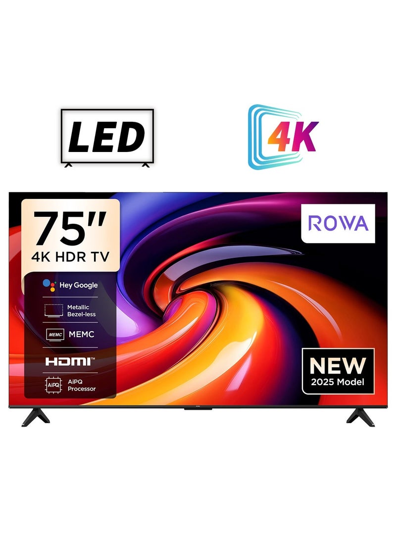 ROWA 75-Inch 4K UHD Smart TV | Google TV | Dolby Vision & Atmos | HDR10 | MEMC | Dynamic Color Enhancement | Voice Control | Game Master with Slim Design - 2025 Model (International Version) 75R55 Black - Image 1