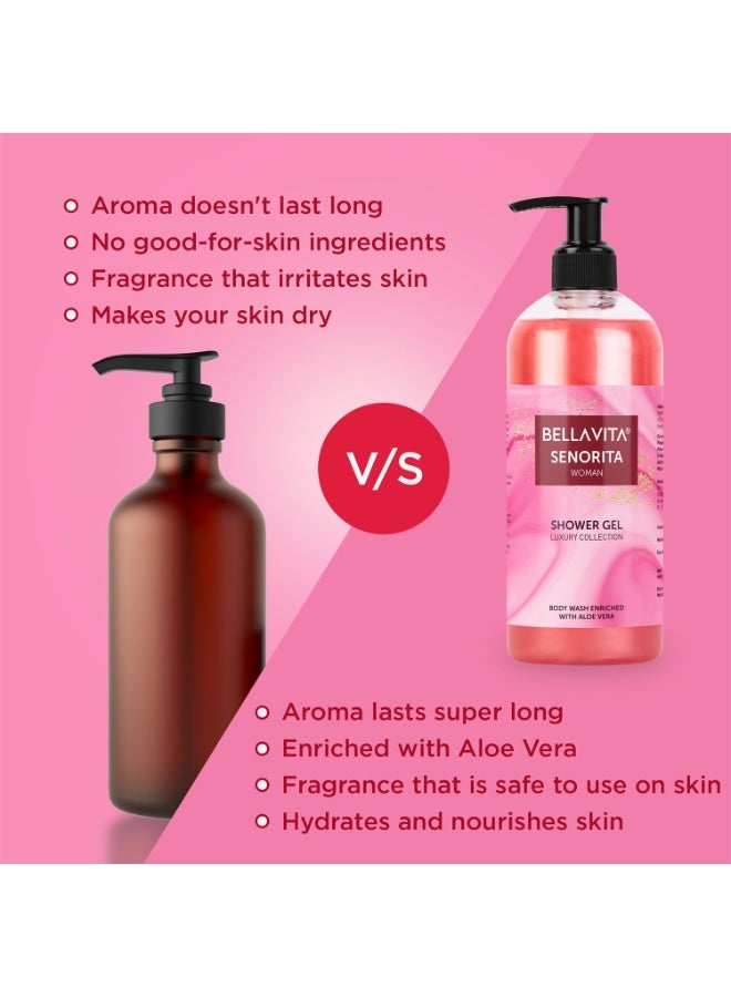 Bella Vita Luxury Senorita Woman Body Wash Shower Gel for Women | 500ml | Deep Cleansing, Hydrating & Moisturising with Aloe Vera Extract | Prevents Dry, Rough Skin | Suitable for All Skin Types - Image 2
