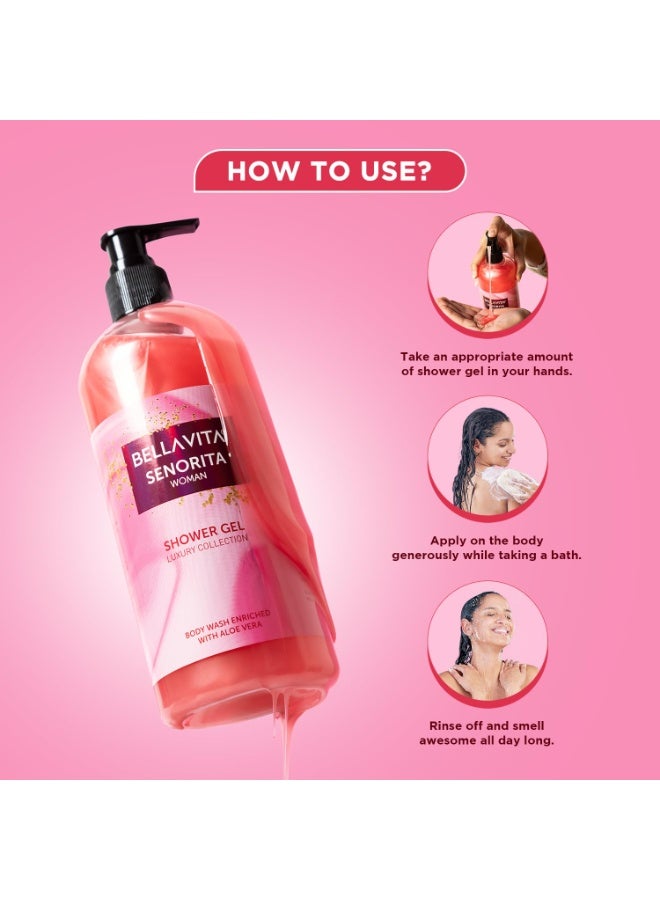 Bella Vita Luxury Senorita Woman Body Wash Shower Gel for Women | 500ml | Deep Cleansing, Hydrating & Moisturising with Aloe Vera Extract | Prevents Dry, Rough Skin | Suitable for All Skin Types - Image 4