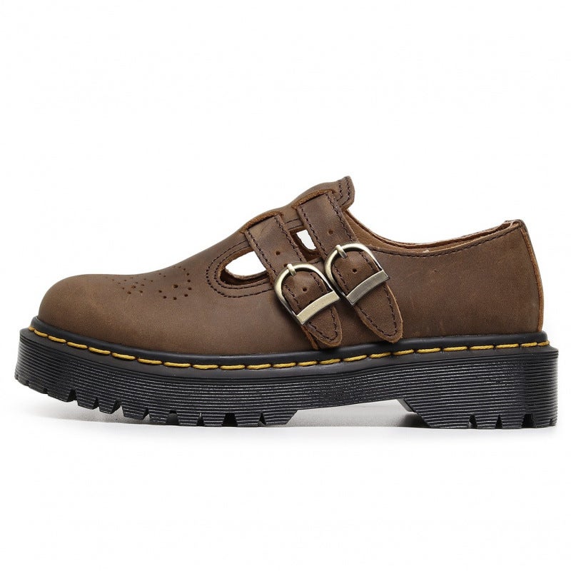 Dropshipping Martin Boots Mary Jane Shoes 8065 Genuine Leather Low-Top Small Leather Shoes Women'S Crazy Horse Brown Fashion Student Casual Shoes - Image 3