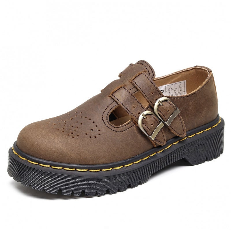 Dropshipping Martin Boots Mary Jane Shoes 8065 Genuine Leather Low-Top Small Leather Shoes Women'S Crazy Horse Brown Fashion Student Casual Shoes - Image 5