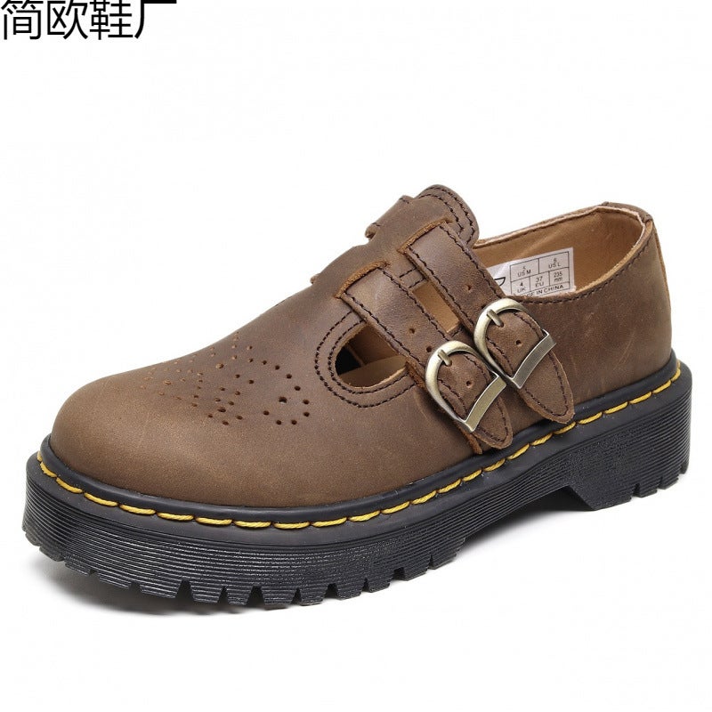 Dropshipping Martin Boots Mary Jane Shoes 8065 Genuine Leather Low-Top Small Leather Shoes Women'S Crazy Horse Brown Fashion Student Casual Shoes - Image 2