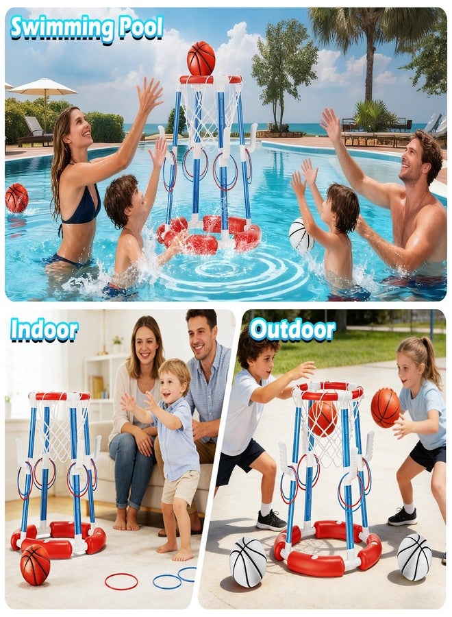 VROGTIK Pool Basketball Hoop, Floating Pool Toy for 3 4 5 6 7 8 9 Years Old Kids Ring Game with 4 Balls 8 Rings & Pump Outdoor Swimming Pool Basketball Games Water Play Toy Family Party for Kids Adults - Image 2