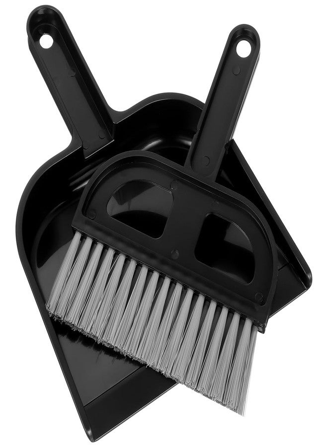 SHINEOFI Mini Desktop Cleaning Brush Small Broom and Dustpan Set for Keyboard Crumbs and Desk Surface Cleanup Compact Handheld Black Brush for Home and Office Use 8.46X6.29X0.78In - Image 1