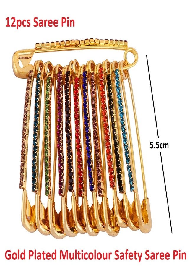 THANUS CRAFT THANU'S CRAFT Multicolor Big Rhinestone dresses brooch Clothes Sadi Sari Metal Pin dupatta chunri scarfs sari Pleats pins for women - Image 3