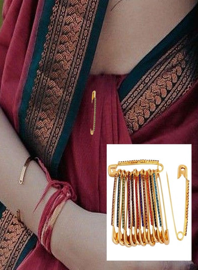 THANUS CRAFT THANU'S CRAFT Multicolor Big Rhinestone dresses brooch Clothes Sadi Sari Metal Pin dupatta chunri scarfs sari Pleats pins for women - Image 2