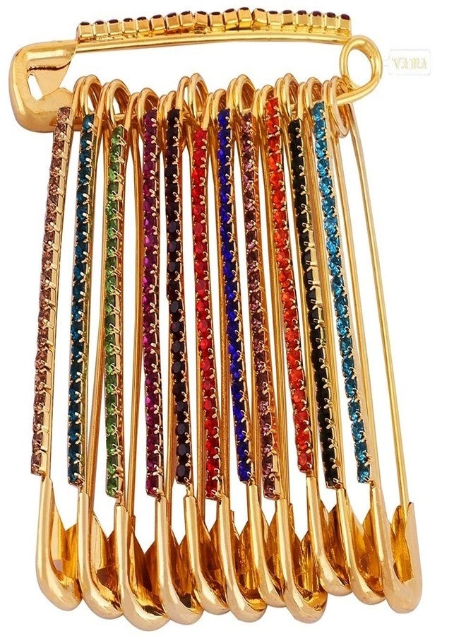 THANUS CRAFT THANU'S CRAFT Multicolor Big Rhinestone dresses brooch Clothes Sadi Sari Metal Pin dupatta chunri scarfs sari Pleats pins for women - Image 1