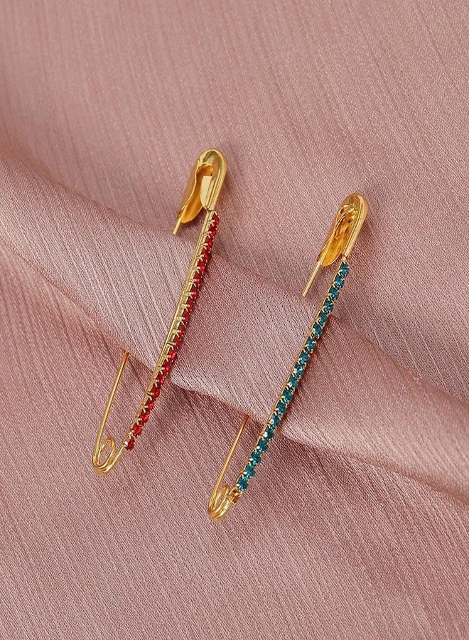 THANUS CRAFT THANU'S CRAFT Multicolor Big Rhinestone dresses brooch Clothes Sadi Sari Metal Pin dupatta chunri scarfs sari Pleats pins for women - Image 4