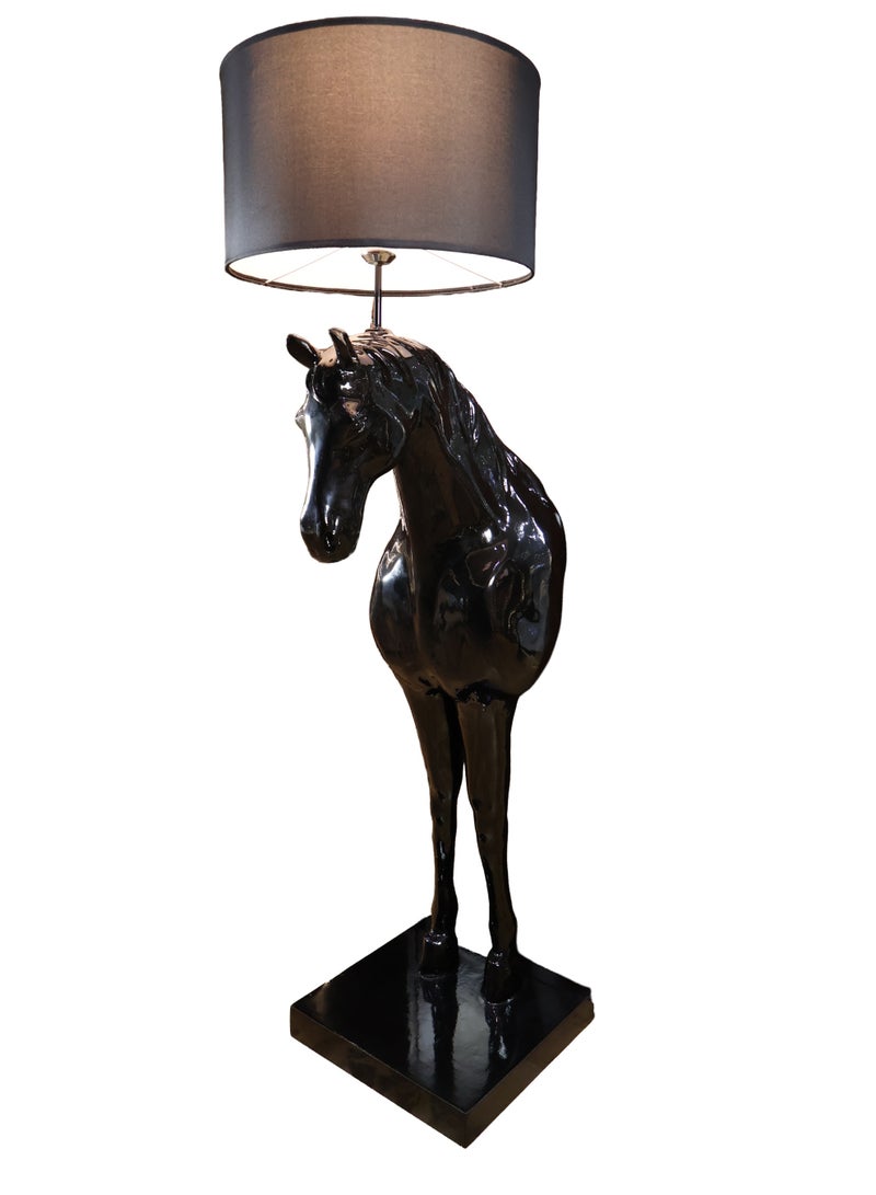 Handcrafted Horse Sculpture Floor Lamp, Glossy Black, Resin and Fiberglass, 140 cm, Statement Design for Luxury Interiors - Image 2