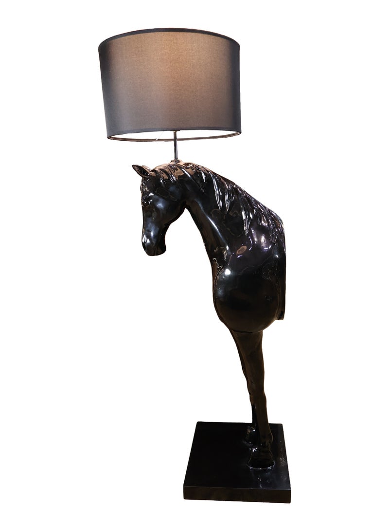 Handcrafted Horse Sculpture Floor Lamp, Glossy Black, Resin and Fiberglass, 140 cm, Statement Design for Luxury Interiors - Image 3