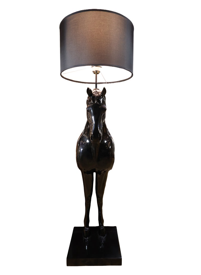 Handcrafted Horse Sculpture Floor Lamp, Glossy Black, Resin and Fiberglass, 140 cm, Statement Design for Luxury Interiors - Image 1