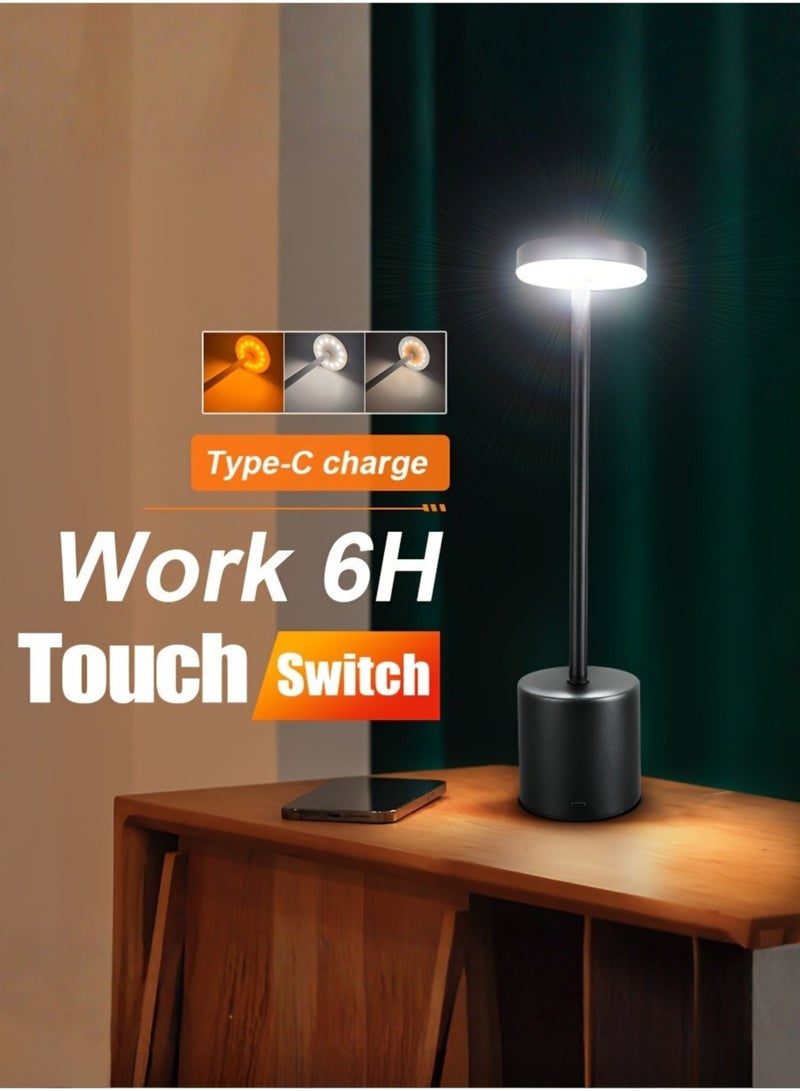 MODI LED Desk Lamp – 3W (Black) Touch Control 3-Color Modes (Warm, White, Natural) – USB Rechargeable Aluminum Table Light for Bedroom, Office, Dining – Minimalist Modern Metal Lamp - Image 1
