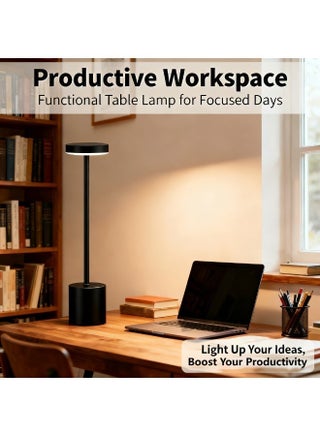 LED Desk Lamp – 3W (Black) Touch Control 3-Color Modes (Warm, White, Natural) – USB Rechargeable Aluminum Table Light for Bedroom, Office, Dining – Minimalist Modern Metal Lamp - view 4