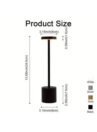 LED Desk Lamp – 3W (Black) Touch Control 3-Color Modes (Warm, White, Natural) – USB Rechargeable Aluminum Table Light for Bedroom, Office, Dining – Minimalist Modern Metal Lamp - view 5