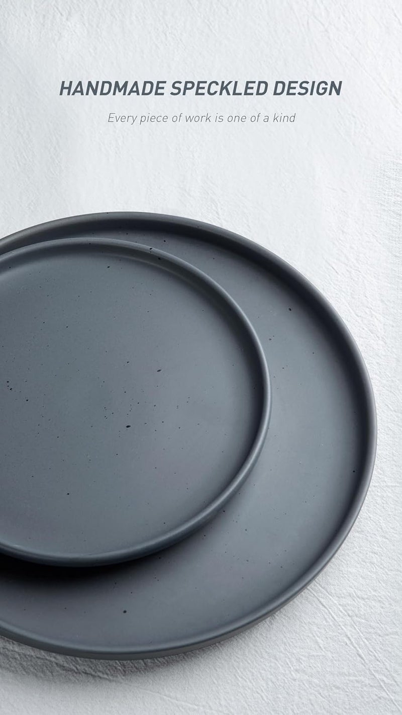 Famiware Dawn Plates and Bowls Sets 12 Pieces Stoneware Dinnerware Sets Dishes Set for 4 Microwave and Dishwasher Safe Charcoal - Image 3