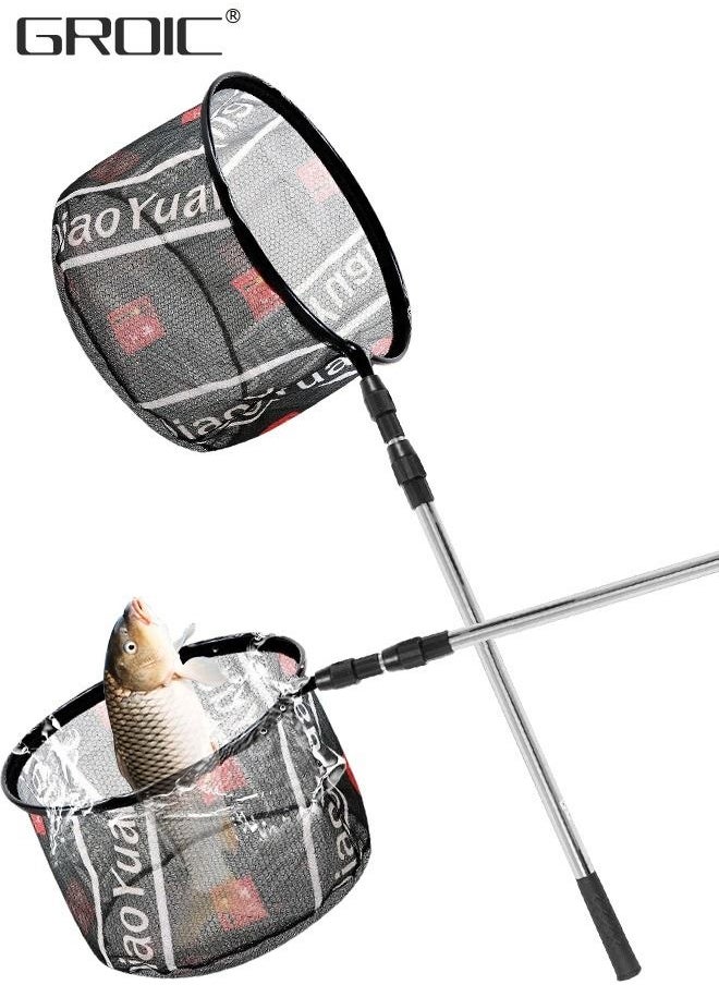 GROIC - Fishing Net Fish Landing Nets with Extra Long Telescoping Pole Handle Collapsible Telescopic Sturdy Pole for Saltwater Freshwater, Folding Fishing Net Extend to 27.56-66.93 Inches - Image 1