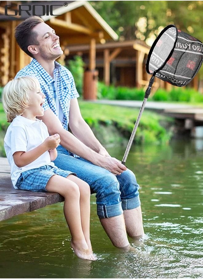 GROIC - Fishing Net Fish Landing Nets with Extra Long Telescoping Pole Handle Collapsible Telescopic Sturdy Pole for Saltwater Freshwater, Folding Fishing Net Extend to 27.56-66.93 Inches - Image 1