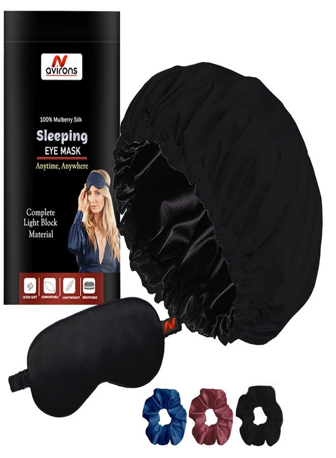 Avirons Satin Silk Hair Bonnet Cap with Sleeping Eye Mask & Scrunchies |Silk Head Cap for Sleeping| Satin Bonnet for All Type Hair| Night Cap for Women| Fully Reversible Hair Bonnet - Image 1