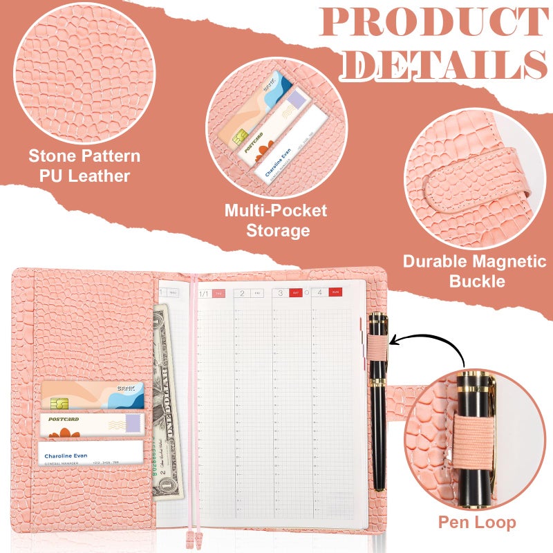 SKLENICE PU Leather Cover for A5 Notebooks Pink Planner Cover Compatible with Hobonichi Cousin Stalogy and MD A5 Journal Cover with Pen Loop Pockets for Refillable Notebook Planner - Image 3