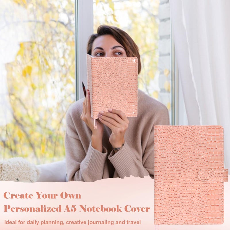 SKLENICE PU Leather Cover for A5 Notebooks Pink Planner Cover Compatible with Hobonichi Cousin Stalogy and MD A5 Journal Cover with Pen Loop Pockets for Refillable Notebook Planner - Image 5