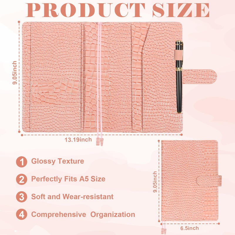 SKLENICE PU Leather Cover for A5 Notebooks Pink Planner Cover Compatible with Hobonichi Cousin Stalogy and MD A5 Journal Cover with Pen Loop Pockets for Refillable Notebook Planner - Image 2