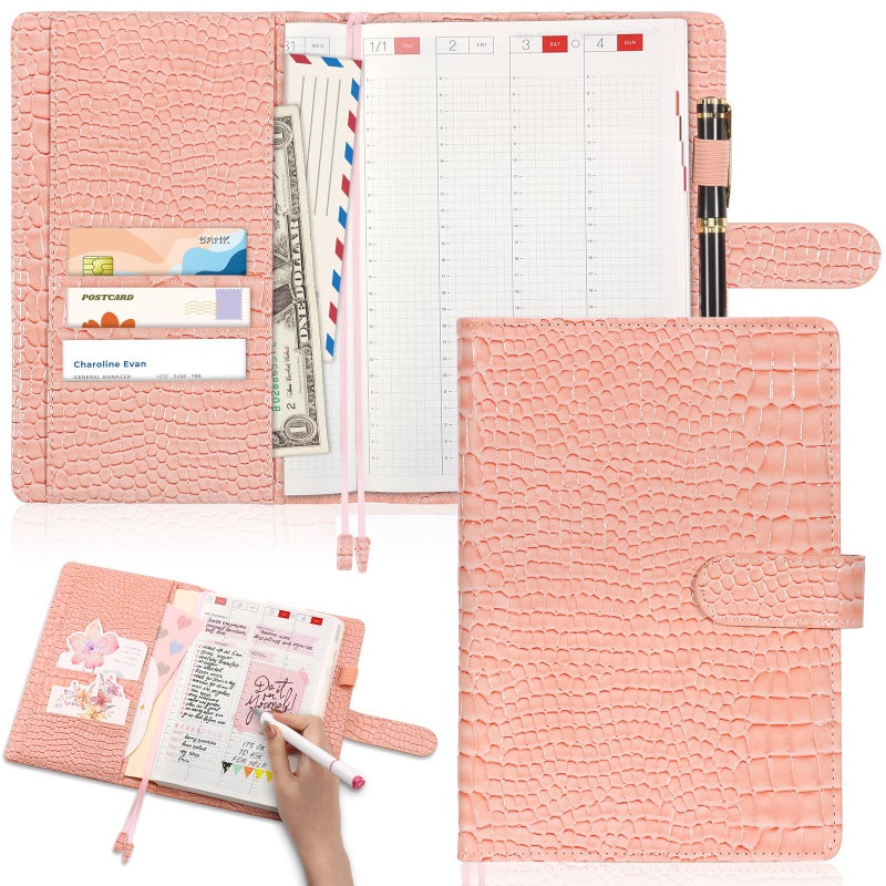 SKLENICE PU Leather Cover for A5 Notebooks Pink Planner Cover Compatible with Hobonichi Cousin Stalogy and MD A5 Journal Cover with Pen Loop Pockets for Refillable Notebook Planner - Image 1