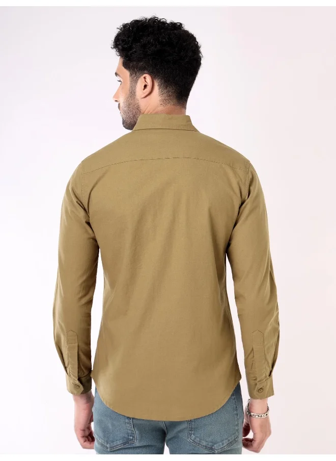Beyoung Sand Brown Solid Urban Shirt for Men
