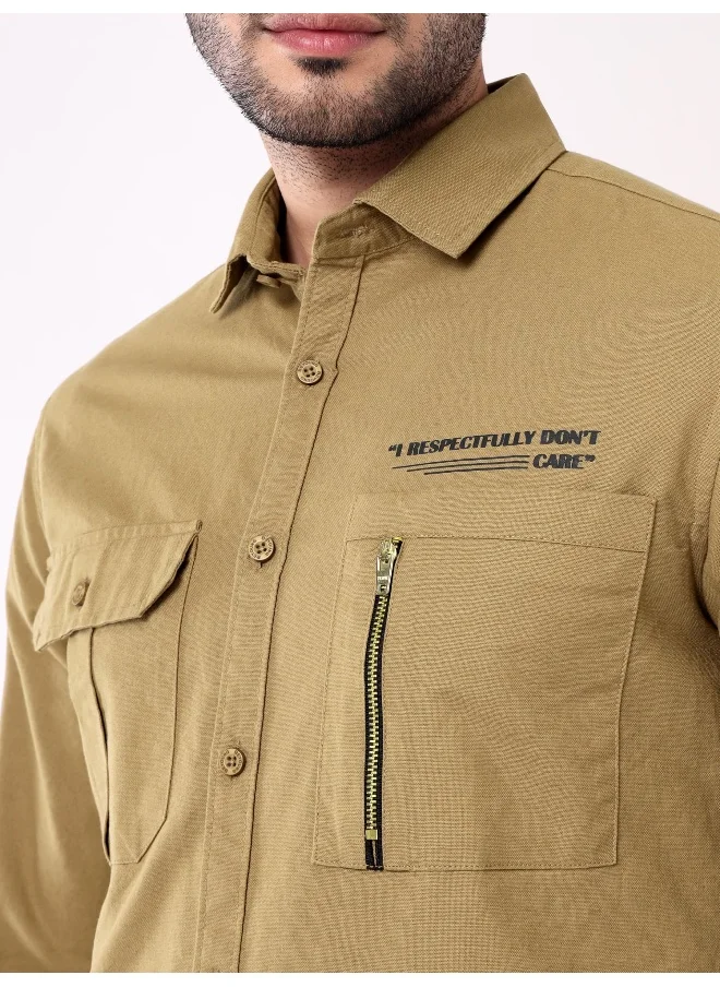 Beyoung Sand Brown Solid Urban Shirt for Men