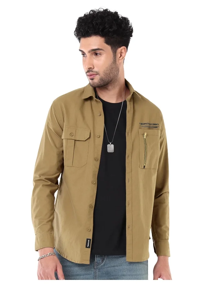 بيونغ Sand Brown Solid Urban Shirt for Men