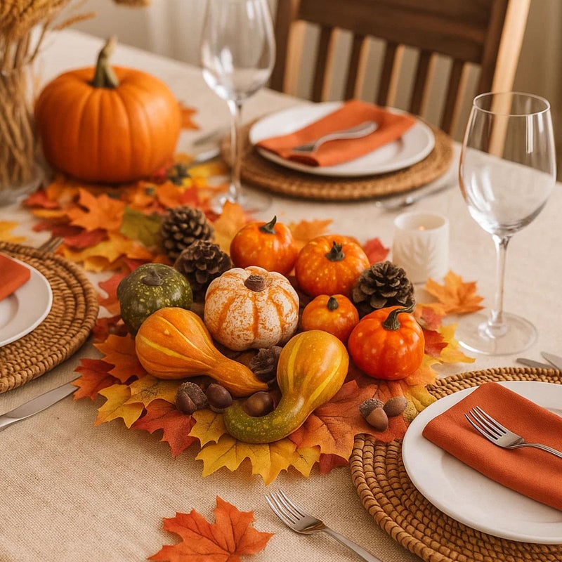 DomeStar دوم ستار (قرع مختلط) - قرع صناعي صغير وهدايا عيد الهالوين وأوراق القيقب وأقماع الصنوبر وبلوط - Image 3