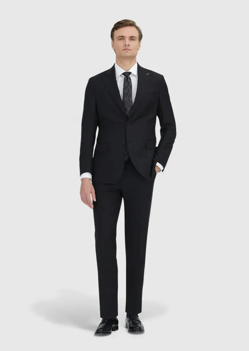 RAMSEY Black Plain Zeroweight Slim Fit 100% Wool Suit
