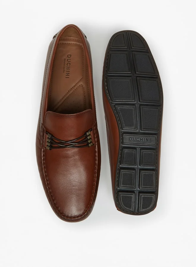 دوتشيني Men Solid Slip-On Loafers With Metallic Accent