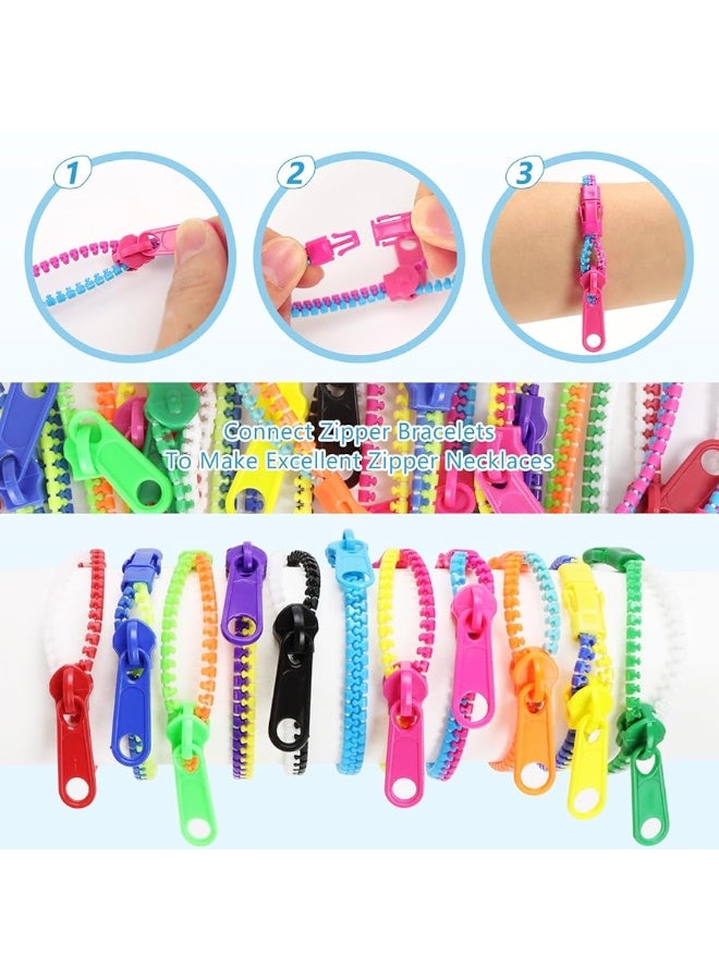 UPlama 50 PCS Friendship Fidget Zipper Bracelet, 7.67 Inch Neon Colors Sensory Bracelet Bulk Set, Party Toys for Birthday, Christmas Goodie Bags, Small Prizes  - Image 1