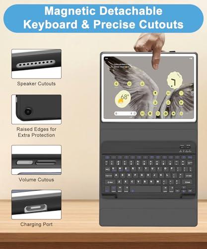 BORIYUAN for Google Pixel Tablet 11 inch 2024/2023 Case with Keyboard, Detachable Wireless Bluetooth Keyboard Slim Folio Smart Cover with Pencil Holder, Support Charging Speaker Dock - Black - Image 3