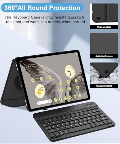 BORIYUAN for Google Pixel Tablet 11 inch 2024/2023 Case with Keyboard, Detachable Wireless Bluetooth Keyboard Slim Folio Smart Cover with Pencil Holder, Support Charging Speaker Dock - Black - Image 5