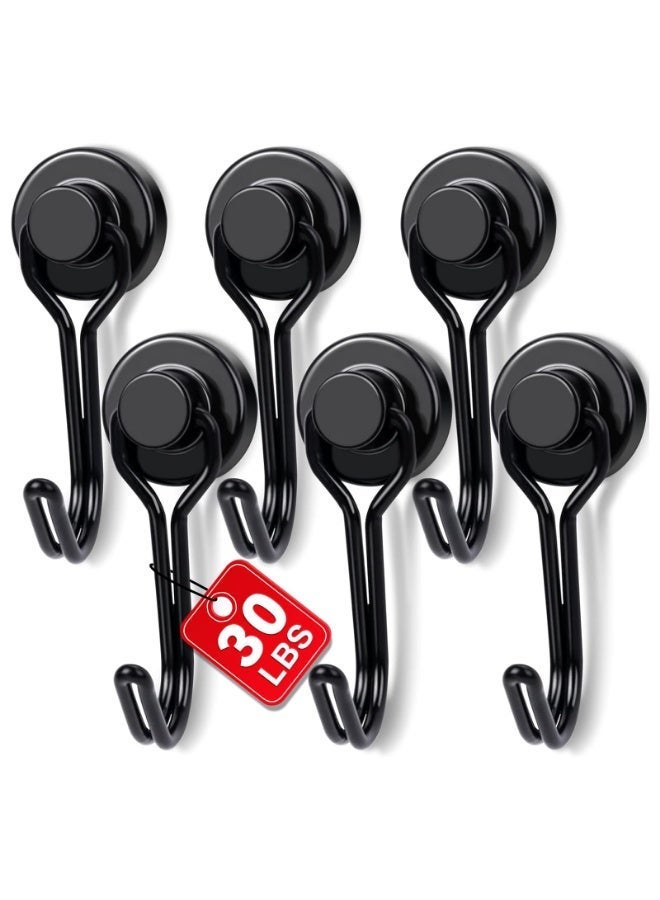 6 Pack Magnetic Hooks, Neodymium Heavy Duty 30LBS, Rust Proof Strong Magnet Hook for Refrigerator, Kitchen, Grill, Home, Indoor Outdoor Hanging, Black - Image 1
