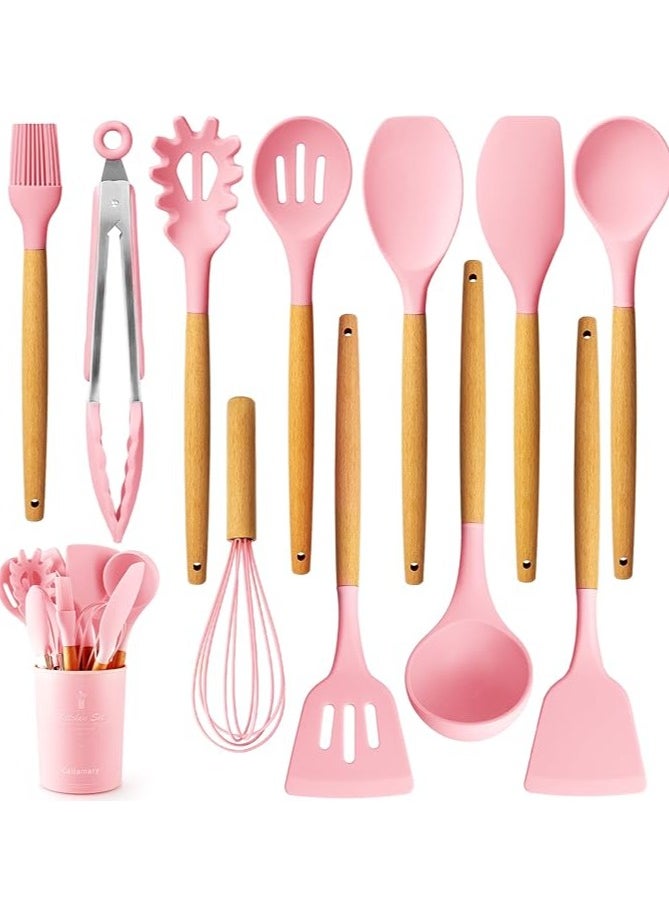 Kitchen 12-Piece silicone Wooden Handle Cooking Utensil Set  - Image 1