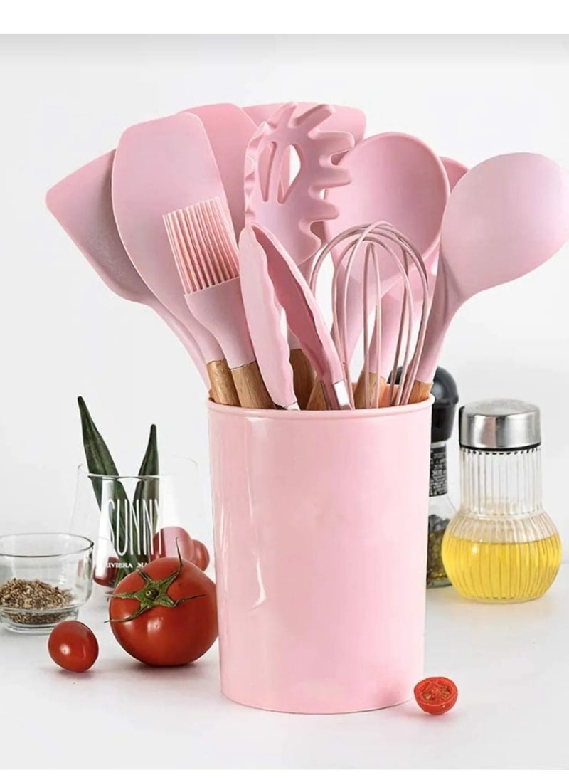 Kitchen 12-Piece silicone Wooden Handle Cooking Utensil Set  - Image 2