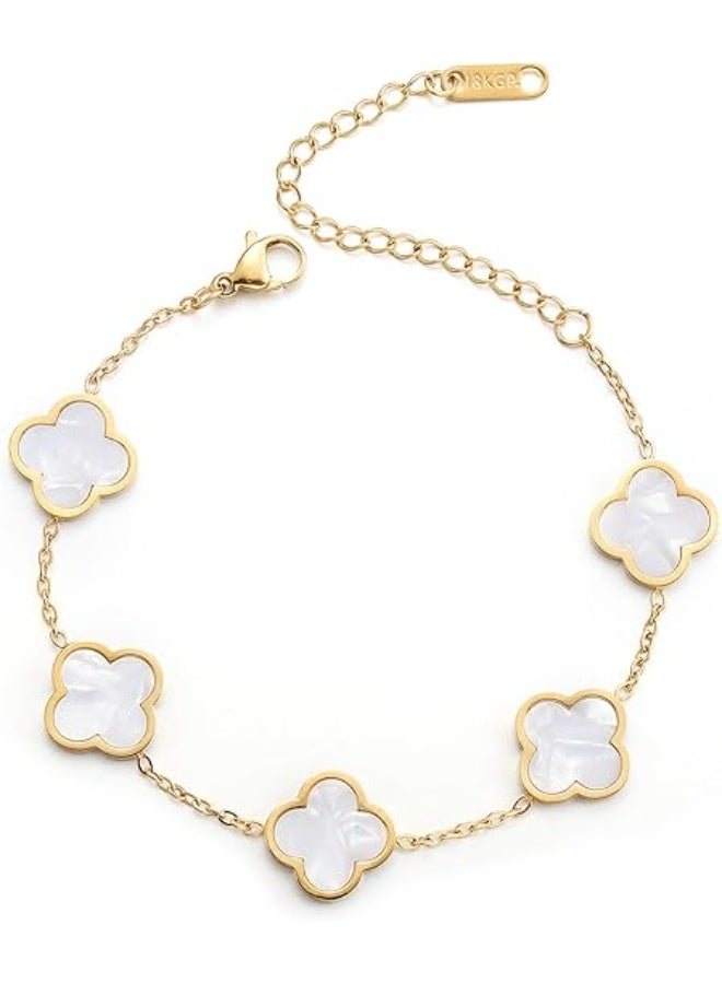 Runyang 18K Gold Plated Clover Lucky Bracelet for Women White/Black/Red/Green Flower Four Leaf Link Bracelets Trendy Jewelry Gifts for Women - Image 1