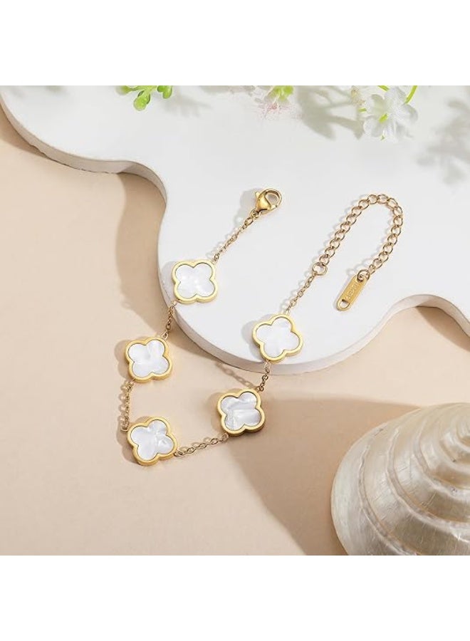 Runyang 18K Gold Plated Clover Lucky Bracelet for Women White/Black/Red/Green Flower Four Leaf Link Bracelets Trendy Jewelry Gifts for Women - Image 3