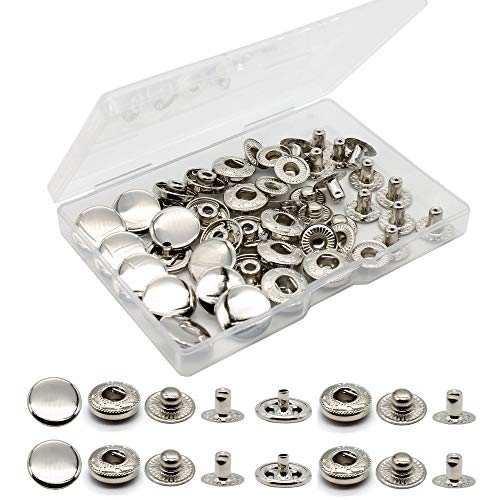 Raydodo 12 Sets Heavy Duty Leather Snap Fasteners Kit, 15mm Metal Snap Buttons Kit Press Studs Leather Rivets and Snaps for Clothing, Leather, Jeans, Jackets, Bracelets, Bags (Silver) - Image 1