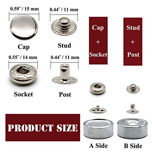 Raydodo 12 Sets Heavy Duty Leather Snap Fasteners Kit, 15mm Metal Snap Buttons Kit Press Studs Leather Rivets and Snaps for Clothing, Leather, Jeans, Jackets, Bracelets, Bags (Silver) - Image 3