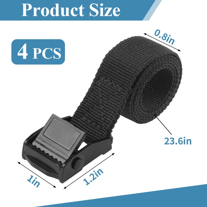 PEASUG Tie Down Straps, 4 Pcs Lashing Small Short Ratchet Straps with Buckles, 0.78" x 2' Adjustable Simple Cinch Cam Pull Suitable for Trucks, Cargo, Luggage Black - Image 2