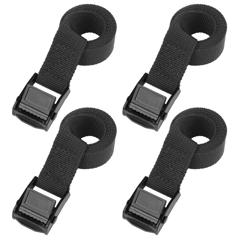 PEASUG Tie Down Straps, 4 Pcs Lashing Small Short Ratchet Straps with Buckles, 0.78" x 2' Adjustable Simple Cinch Cam Pull Suitable for Trucks, Cargo, Luggage Black - Image 1
