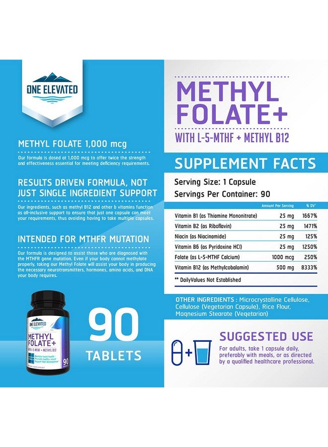 One Elevated Double Strength & Most Bioactive Methyl Folate Uniquely Formulated With Highest Pharmaceutical Grade Methylcobalamin (B12) Niacin B1 B2 & B6. Works Synergistically For Max Results3 Month Supply - Image 3