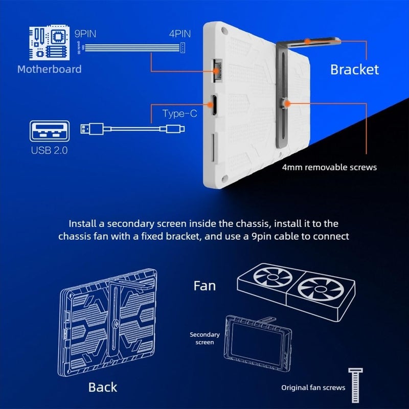 Thin Five Tiny Display Screen Highlighting 854x480 720P Resolution for Computers Game Consoles Dynamic Background Setting Compact Size (Black) - Image 5