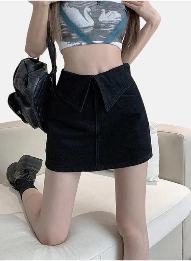 يونيكي Black A-Line Mini Denim Skirts